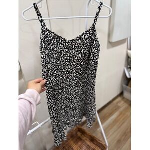 Old Navy Womens Leopard Print Cami Mini Dress Black Tan Smocked Back Large